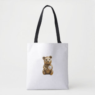 Bear jewelry with white pearl tote bag