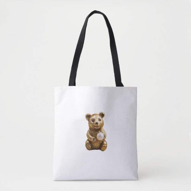 Bear jewelry with white pearl tote bag (Front)