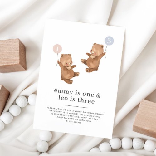 Bear Joint 1st and 3rd Birthday Invite