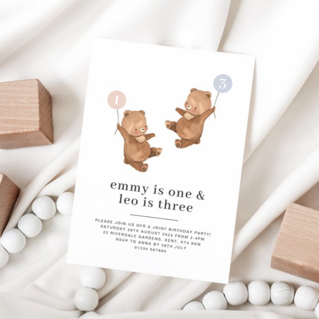 Bear Joint 1st and 3rd Birthday Invite (Creator Uploaded)