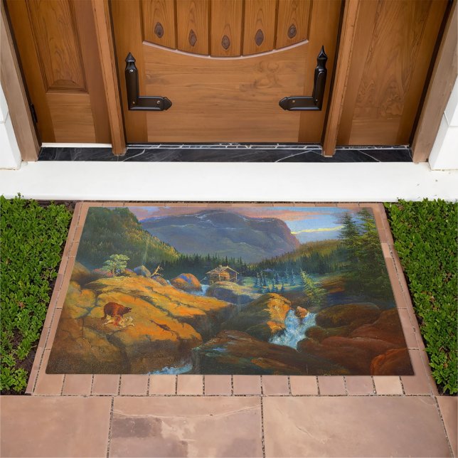 Bear Kill At The Norway Cabin Carl Saabye 1864 Doormat (Outdoor)