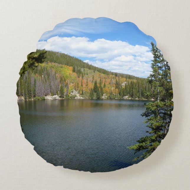 Bear Lake at Rocky Mountain National Park Round Pillow (Front)