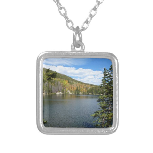 Bear Lake at Rocky Mountain National Park Silver Plated Necklace (Front)