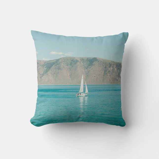 Bear Lake Utah Sail Boat Throw Pillow (Front)