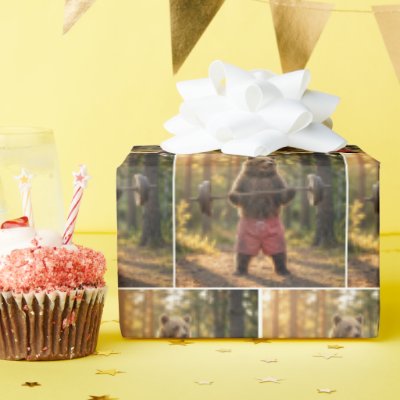 Bear Lifting Weights In a Sunny Forest Wrapping Paper