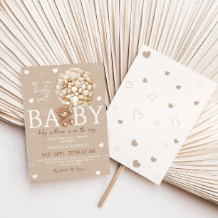 Bear Light Brown Gold Balloons Baby Shower Invitation