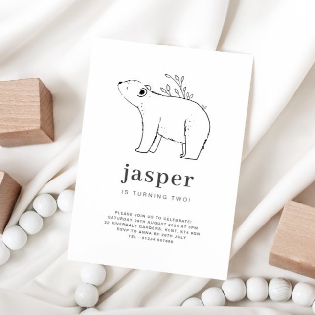 Bear Line Drawing Birthday Invitation (Creator Uploaded)