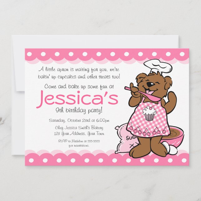 Bear Little Baker Party Invitation (Front)