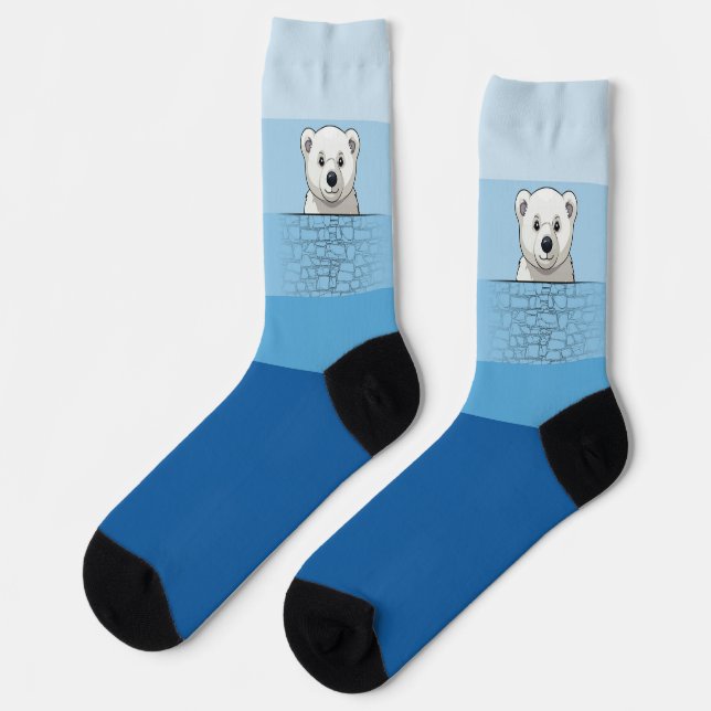 Bear looking over wall, Blue Angel Socks (Left)