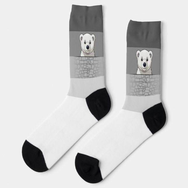 Bear looking over wall, Gray Shades Socks (Left)