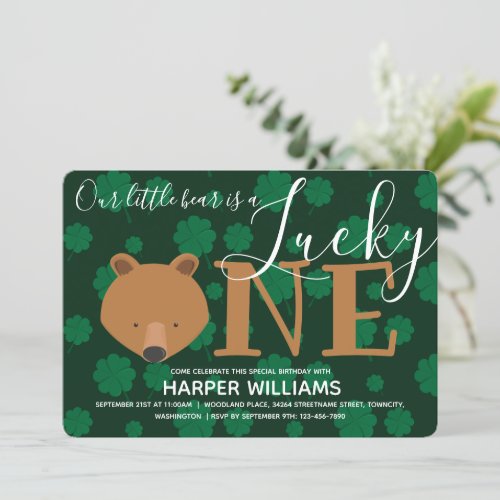 Bear Lucky One St Patricks Day First Birthday Invitation