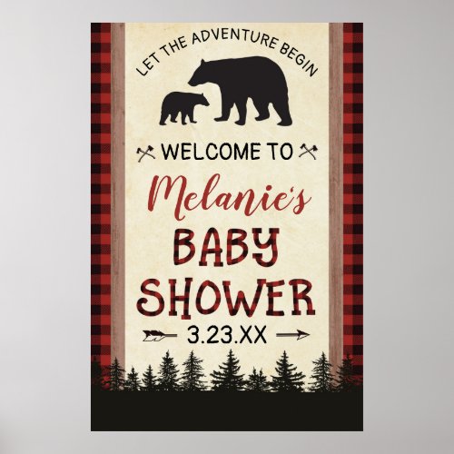 Bear Lumberjack Baby Shower Welcome Sign Poster