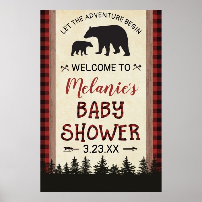 Lumberjack Buffalo Plaid Nursery Wall Art for Boy with Bear and Deer Canvas Printed