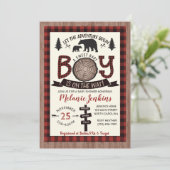 Bear Lumberjack Flannel Boy Baby Shower Invitation (Standing Front)