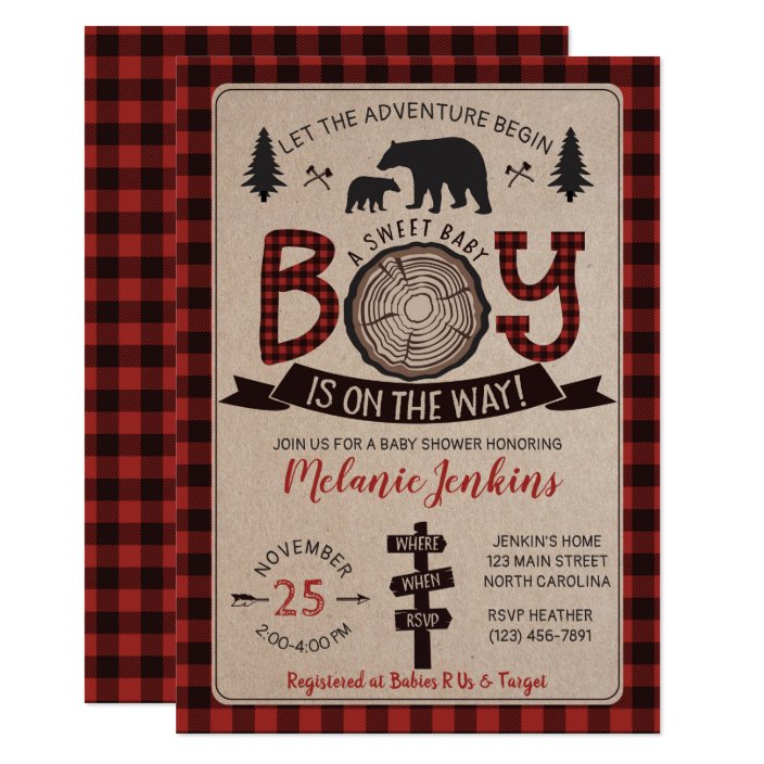 lumberjack themed baby shower invitations