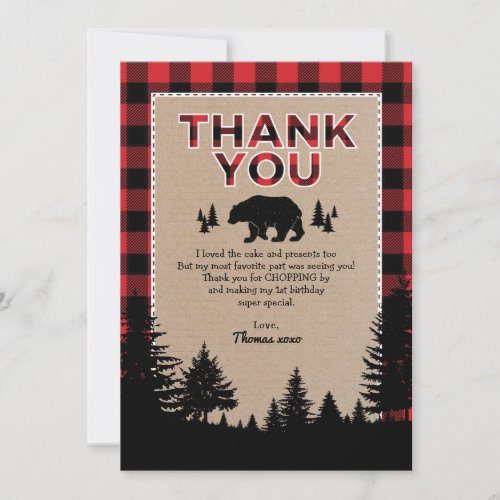 Bear Lumberjack Wild One Birthday Thank You Card