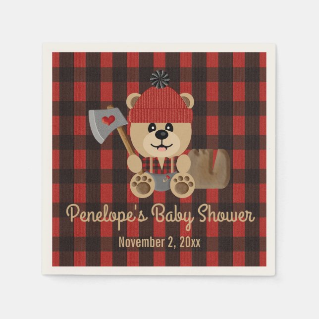 Bear Lumberjack Wilderness Themed Baby Shower Napkins (Front)