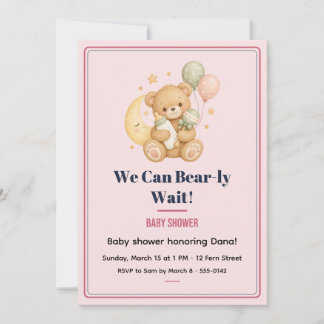 Bear-ly Wait Teddy Baby Shower Blush Invitation