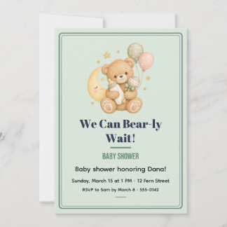Bear-ly Wait Teddy Baby Shower Sage Invitation