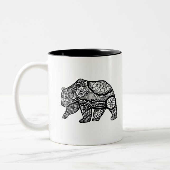 Bear Mandala Art Two-Tone Coffee Mug (Left)