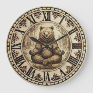 Bear Meditation Wall Clock - Calm Rustic Decor