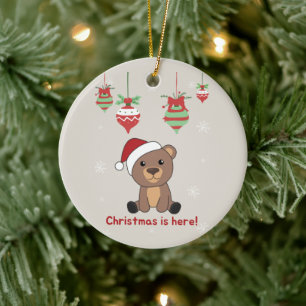 Bear Merry Christmas Winter Animals Bears Ceramic  Ornament