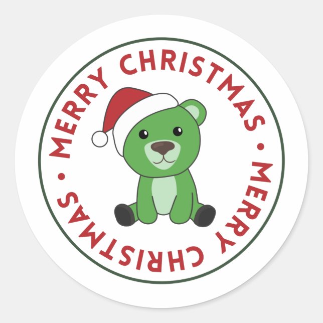 Bear Merry Christmas Winter Animals Bears Classic  Round Sticker (Front)
