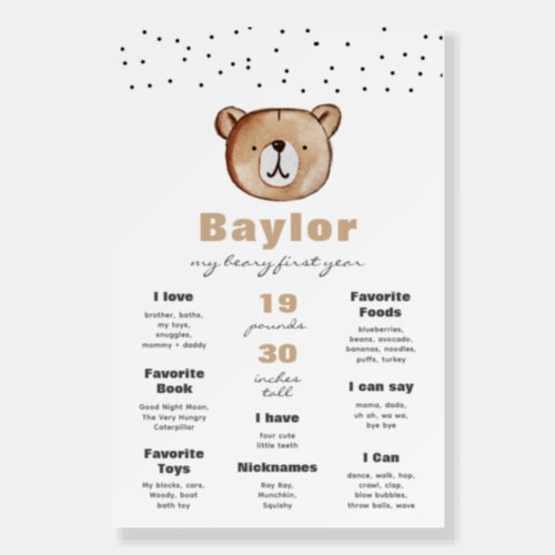 Bear Milestone Poster  Bear Birthday Sign