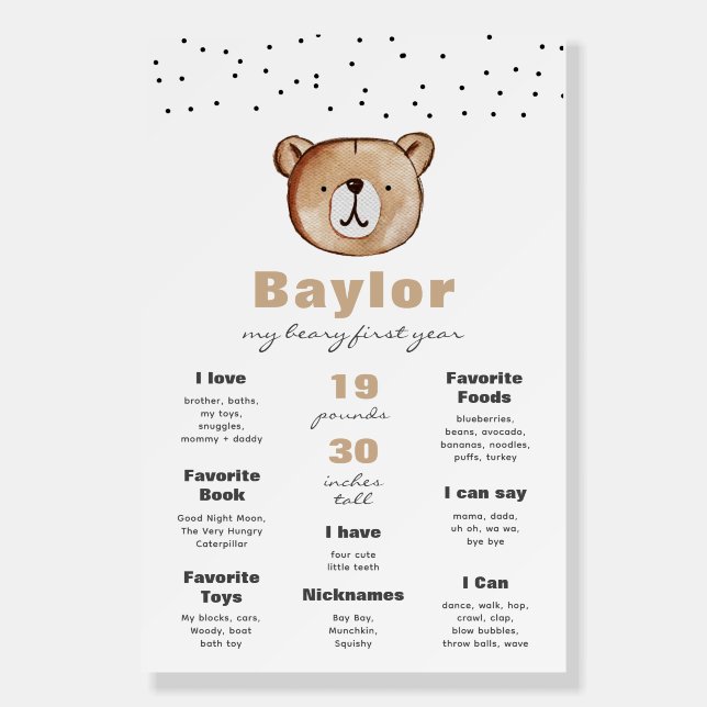 Bear Milestone Poster | Bear Birthday Sign (Front)