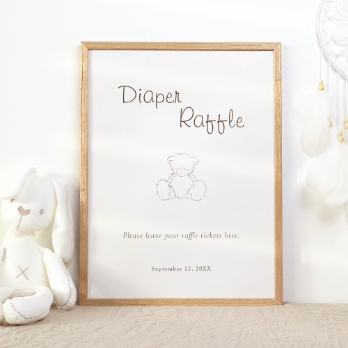 Bear Minimalist Baby Shower Diaper Raffle Poster