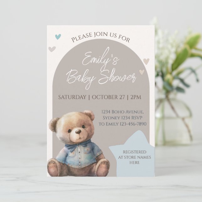 Bear Modern Boho  Baby Shower Invitation (Standing Front)