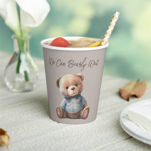 Bear Modern Boho Beige Baby Shower  Paper Cups