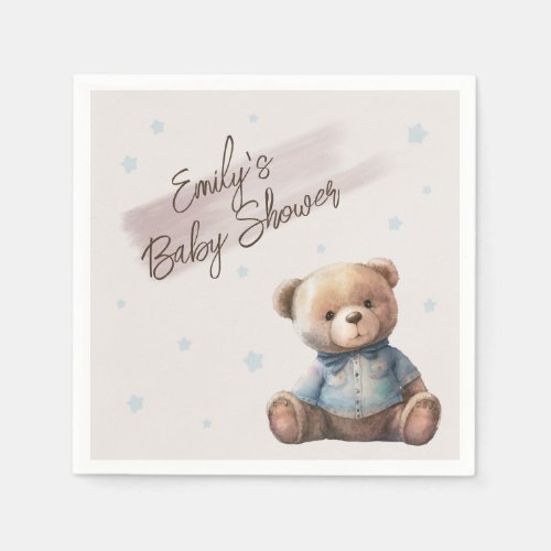 Bear Modern Boho Blue Baby Shower Napkins