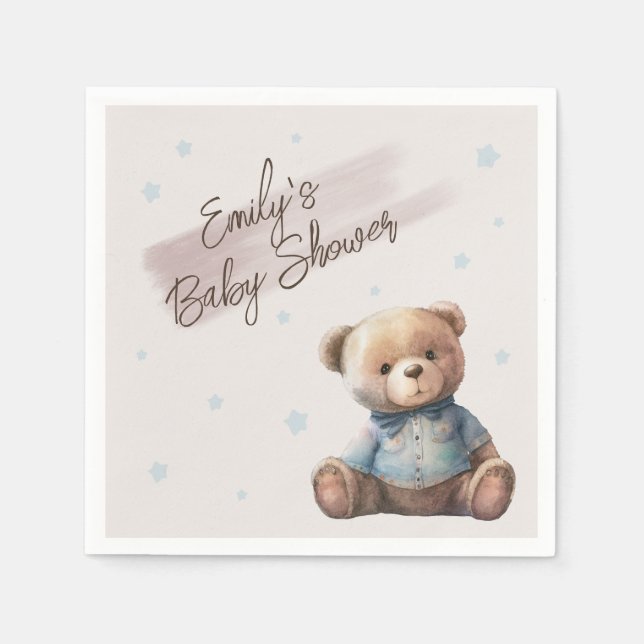 Bear Modern Boho Blue Baby Shower Napkins (Front)