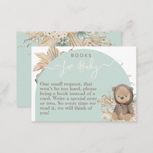 Bear Modern Boho boy Baby Shower books Enclosure Card