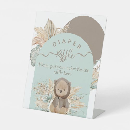 Bear Modern Boho Gender neutral Baby Shower Diape Pedestal Sign