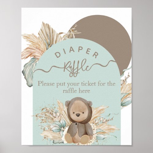 Bear Modern Boho Gender neutral Baby Shower Diaper Poster