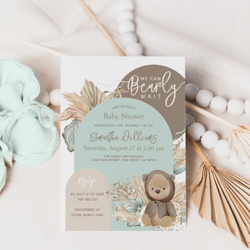 Bear Modern Boho Gender neutral Baby Shower Invitation