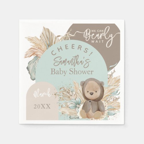 Bear Modern Boho Gender neutral Baby Shower Napkins