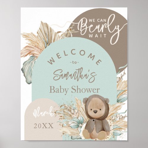 Bear Modern Boho Gender neutral Baby Shower Poster