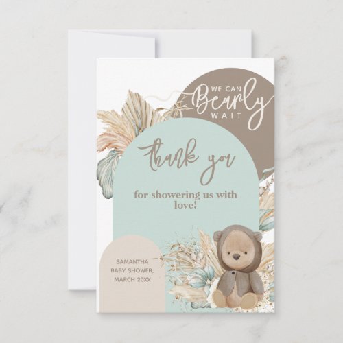 Bear Modern Boho Gender neutral Baby Shower Thank You Card