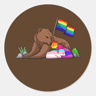 Bear Mom Free Hug LGBT Gay Transgender Pride Classic Round Sticker