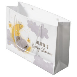 Bear Moon Stars Grey Clouds Neutral Baby Shower Large Gift Bag
