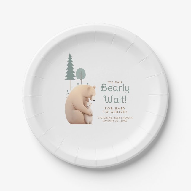 Bear Mother and Bear Baby Cute Baby Shower Paper Plates (Front)