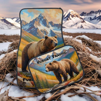 Bear & Mountain Design with Custom Text Car Floor Mat