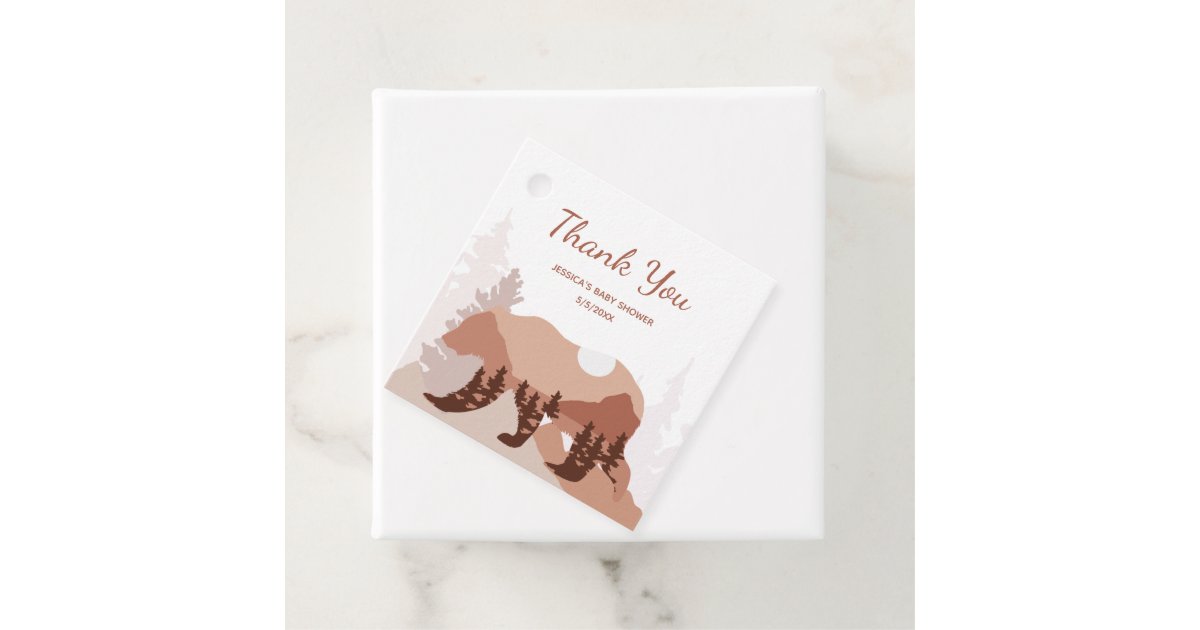 Bear Mountain Forest Boy Baby Shower Favor Tags | Zazzle