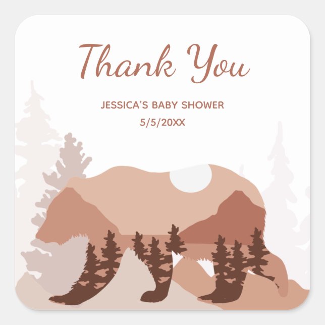Bear Mountain Forest Boy Baby Shower  Square Sticker (Front)