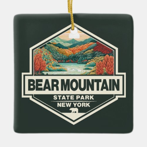 Bear Mountain State Park New York Travel Art Badge Ceramic Ornament