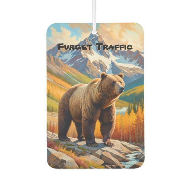 Bear & Mountain with Custom Text Air Freshener (Front)