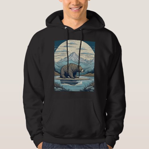 Bear Mountains Lake Full Moon Ai Art Hoodie